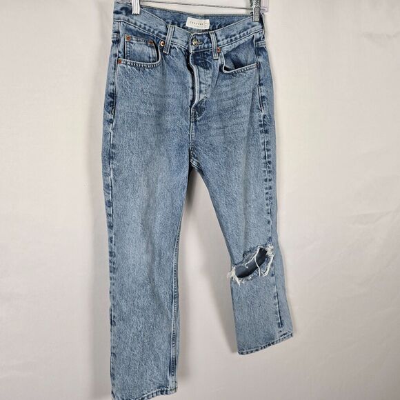 Topshop Blue Jeans Women's 28 Straight Leg Relaxed Distressed Button Fly - Picture 13 of 16